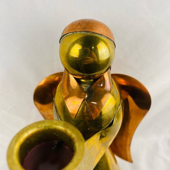 Vintage Handmade Brass & Copper Christmas Angel Taper Candlestick Holder Mexico - Picture 3 of 9